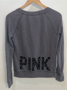 Victoria's Secret Y2K PINK Gray Crewneck Sweatshirt with Leopard Logo